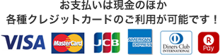 お支払いは現金のほか各種クレジットカードのご利用が可能です